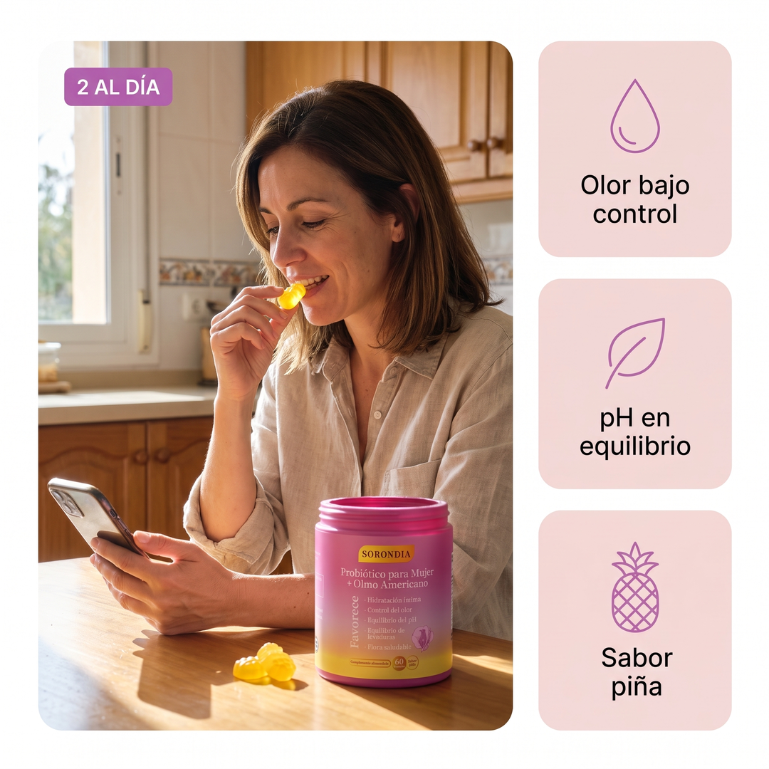 Probiótico íntimo para mujer en gomitas Sorondia sabor piña 60 gomitas