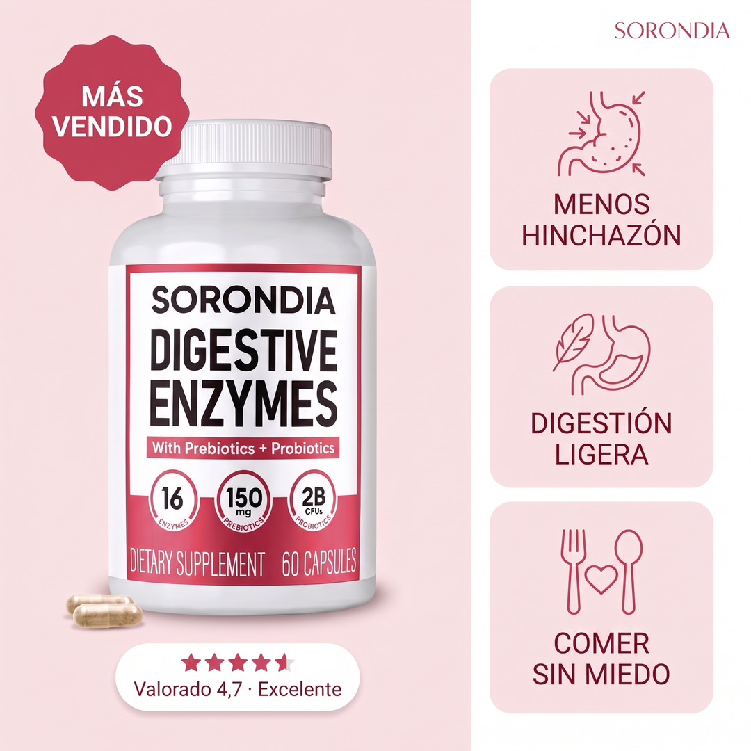 Enzimas Digestivas para Hinchazón y Gases Sorondia 60 cápsulas · G1