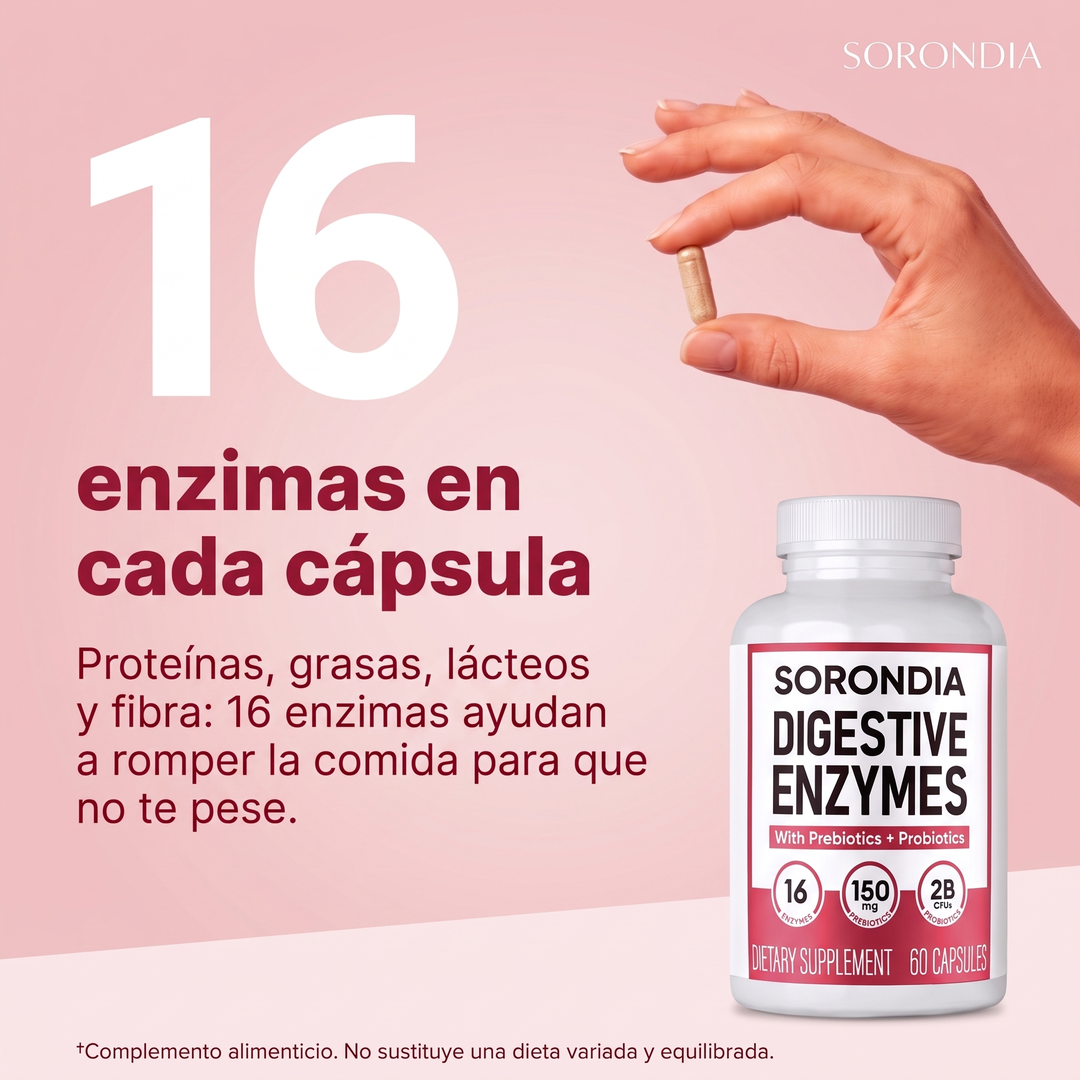 Enzimas Digestivas para Hinchazón y Gases Sorondia 60 cápsulas · G2