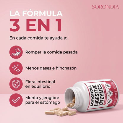 Enzimas Digestivas para Hinchazón y Gases Sorondia 60 cápsulas · G6