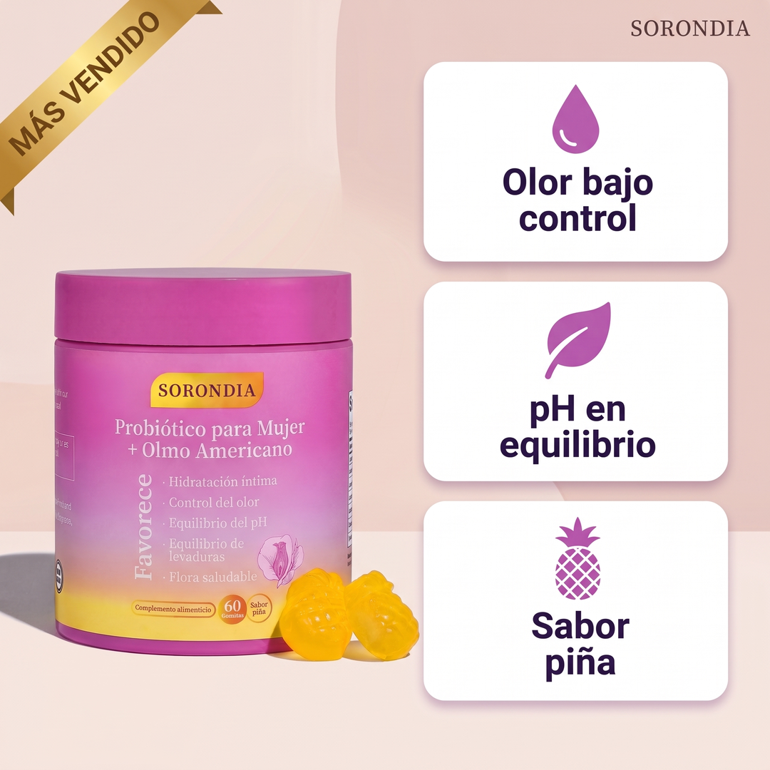 Probiótico íntimo para mujer en gomitas Sorondia sabor piña 60 gomitas