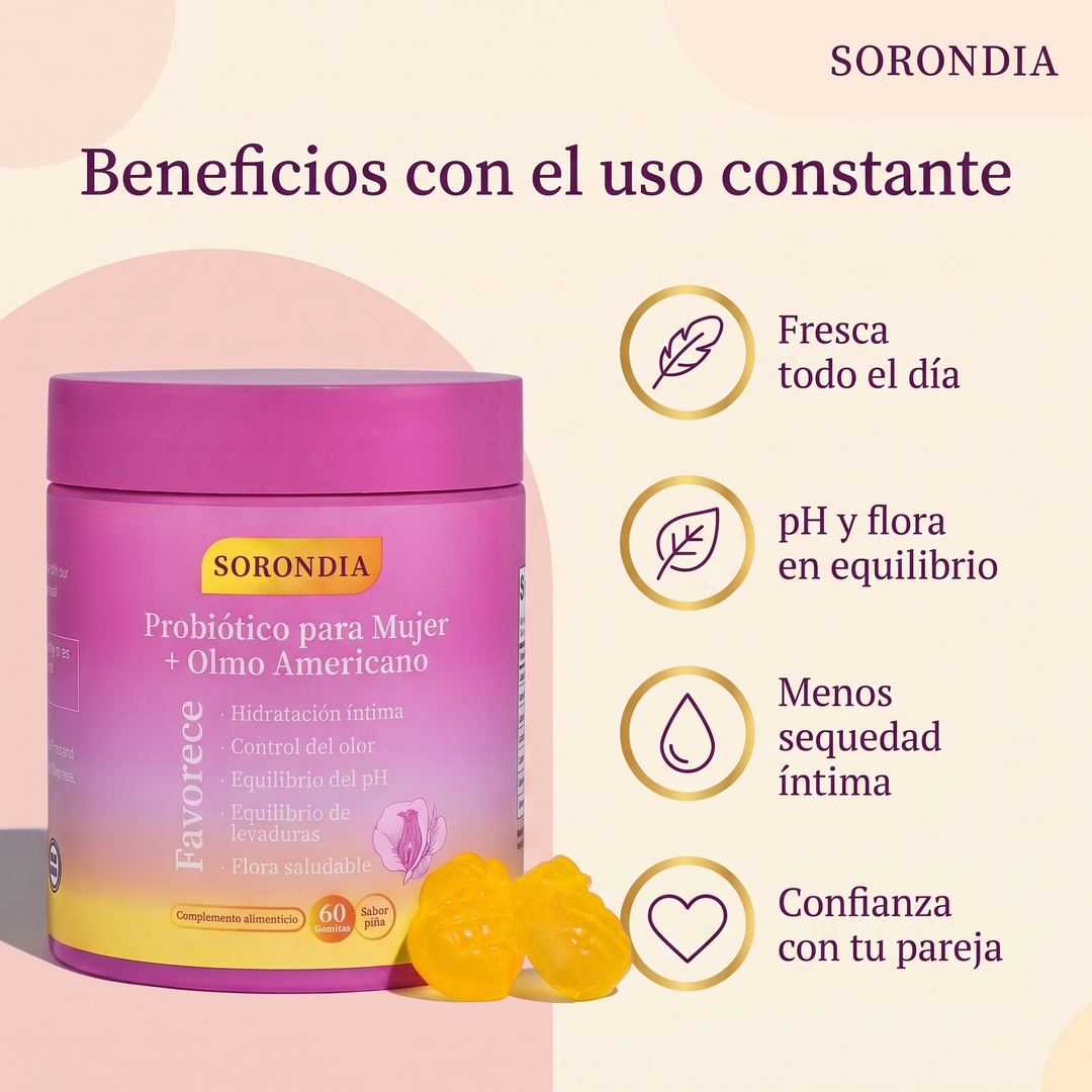 Probiótico íntimo para mujer en gomitas Sorondia sabor piña 60 gomitas