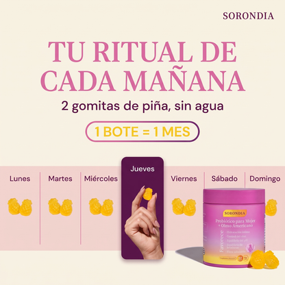 Probiótico íntimo para mujer en gomitas Sorondia sabor piña 60 gomitas