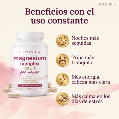 Magnesio Mujer 20 en 1 Sorondia 10 tipos de magnesio 120 cápsulas