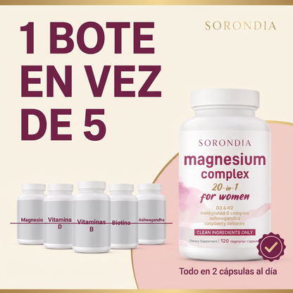 Magnesio Mujer 20 en 1 Sorondia 10 tipos de magnesio 120 cápsulas