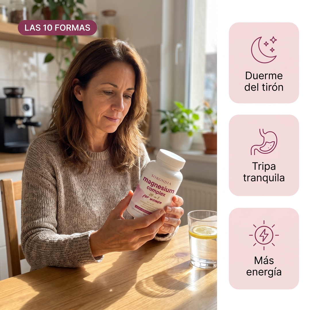 Magnesio Mujer 20 en 1 Sorondia 10 tipos de magnesio 120 cápsulas